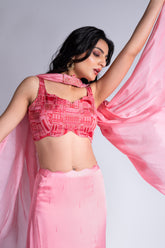 Pouring City - Peony Pink & Wine Red Embroidered Lehenga Set